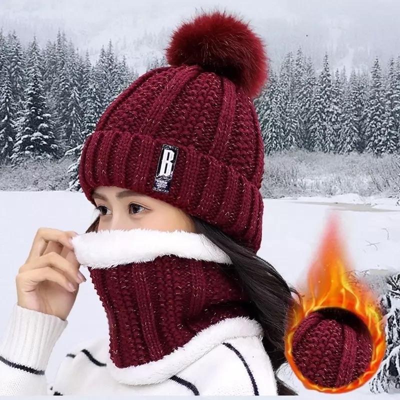 2024 New 2 Pieces Set Women's Knitted Hat Scarf Caps Neck Warmer Winter Hat for Women