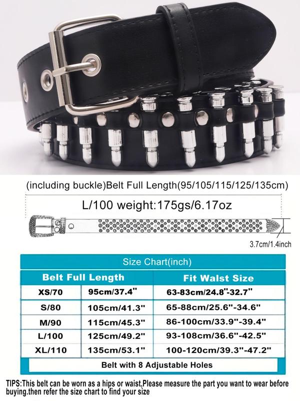 Fashion Rave Punk Hollow Goth Dark Style Decor Black Pu Leather Y2k Women Bullet Belts, Punk Casual Waistband for Jeans Trousers, Daily Clothing Decoration