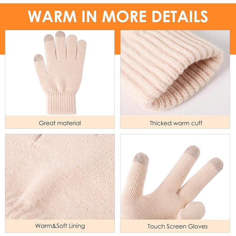 Womens Winter Beanie Warm Knit Hat Long Neck Scarf Touchscreen Gloves Set with Fleece Lined Skull Caps Gifts for Women Men