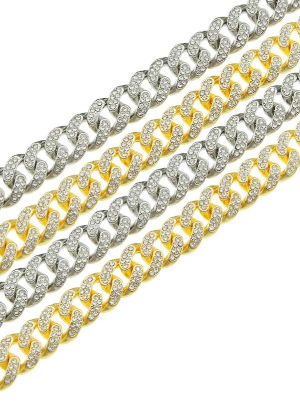 Punk Style Rhinestone Decorated Cuban Link Anklet Bracelet, Fashion Jewelry for Party, Daily Decor, Trendy All-match & Exquisite Jewelry for Birthday Gift