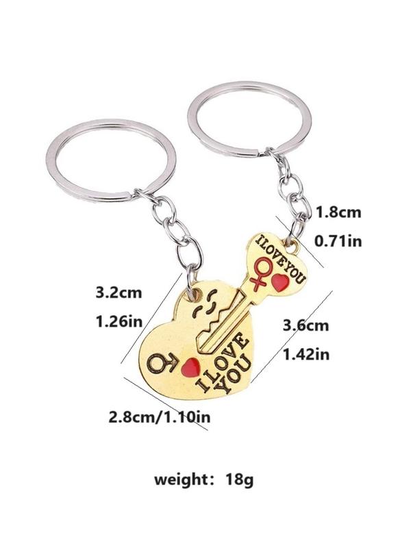 Heart Shaped Key Design Keychain, 2pcs set Stainless Steel Keychain for Men & Women, Bag Charm, Creative Couple Gift, Anniversary Gift, Birthday Gift