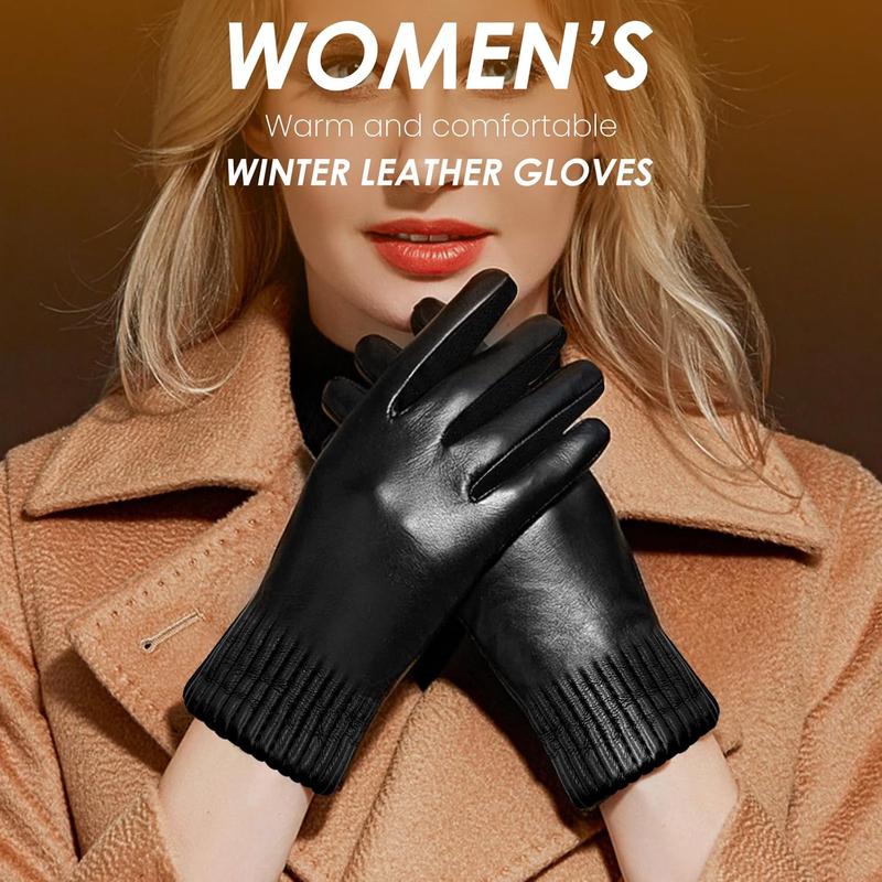 Winter Fashion Leather Gloves for Women,Finger Touchscreen  Lined Windproof Warm Suede Driving Gloves