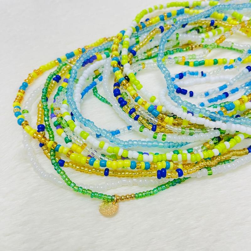 Colorful Beaded Elastic Waist Beads Combo - 2024 all match Summer Body Jewelry for Beach vacation Parties - One Size Fits All - Honsny Waist Beads for Women - Beaded Body Chain Waist Jewelry, Cool Female Accessories for Beach Essentials for Party