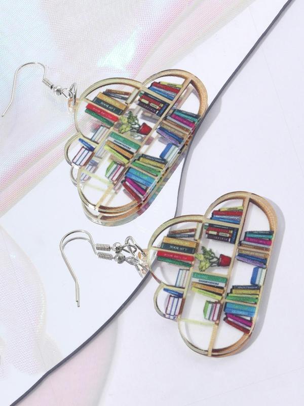 Geometric Bookshelf Pattern Acrylic Dangle Earrings, Creative Fashion Acryl Dangle Earrings for Girls Suitable for Daily Wear with Holiday Birthday Gifts To Family