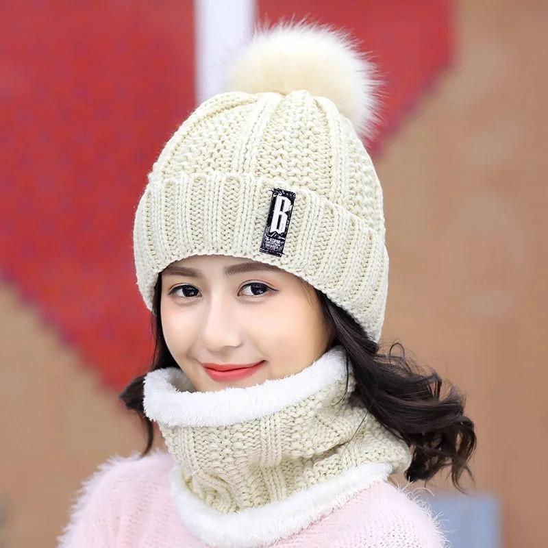 2024 New 2 Pieces Set Women's Knitted Hat Scarf Caps Neck Warmer Winter Hat for Women