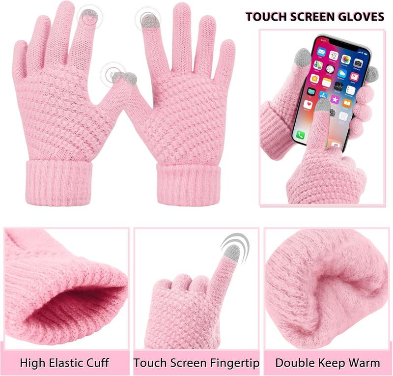 Womens Beanie Hat Scarf Touch Screen Gloves Set for Women Warm Knit Fleece Lined Skull Caps  Warmer Gifts