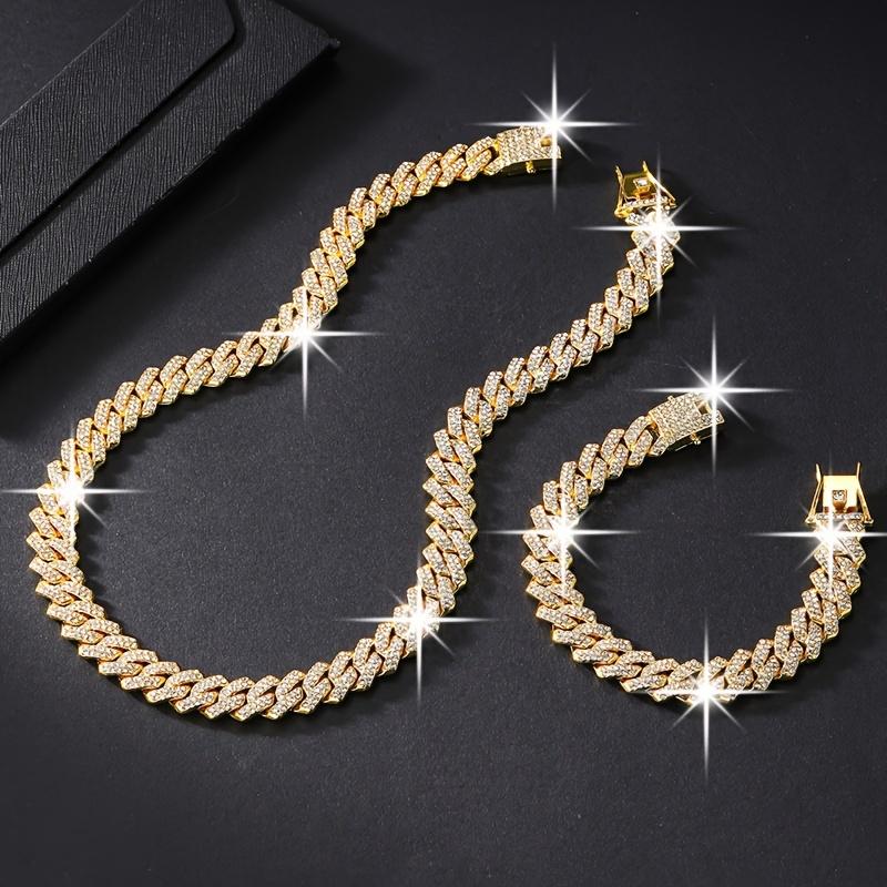 2-pack Cuban necklace and bracelet set hip-hop style jewelry set fashion Cuban chain dragon beard buckle design 14mm necklace suitable for party gatherings, Christmas and Halloween gifts