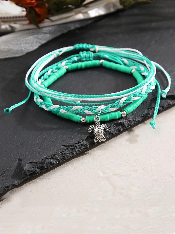 3pcs set Boho Turtle Soft Clay Beaded Anklet, Fashion Colorblock Braided Anklet for Women and Girls, Casual Versatile Jewelry for Beach Vacations