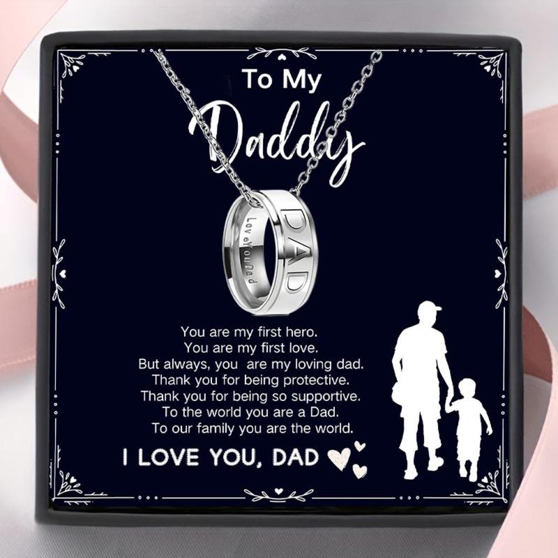 Christmas To My Dad Necklace with Card & Gift Box, 1 Set Figure & Letter Pattern Cuban Necklace, Gift for Dad