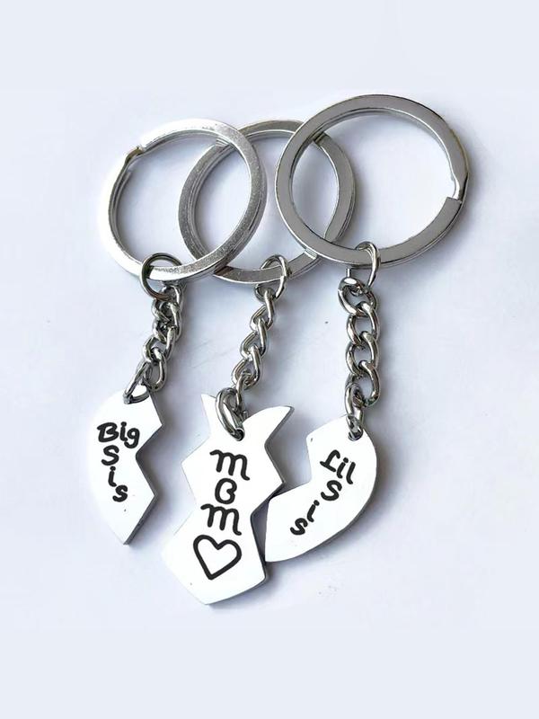 Family Love Fragment Cute Keychain, Summer Fashion Letter Pattern Engraved Ring & Heart Shape Pendant Key Holder & Key Fob for Car Key,  Jewelry Accessories