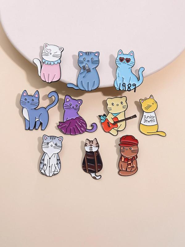 Cute Cartoon Cat Brooch Set, Fashionable Animal Design Brooch for Women & Men, Enamel Pin Suitable for Backpacks, Jeans, Scarves, Hats Decoration