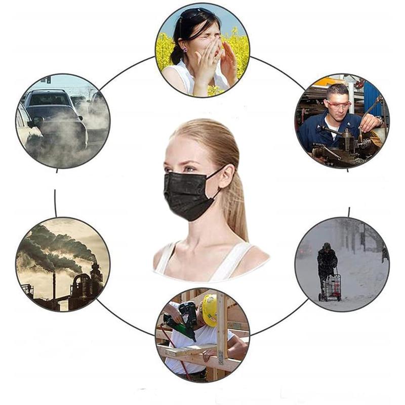 NNPCBT 100PCS 3 Ply Black Disposable Face Mask Filter Protection Face Masks NNPCBT