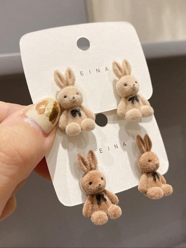 Cute Cartoon Bear & Rabbit Design Stud Earrings, Fashionable Jewelry for Women & Girls, Trendy All-match & Exquisite Jewelry for Birthday Gift