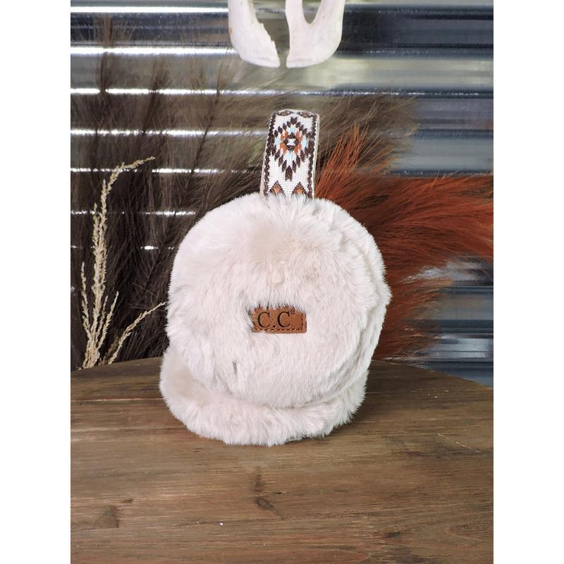 C.C. Aztec Western Fluffy Earmuff - Beige