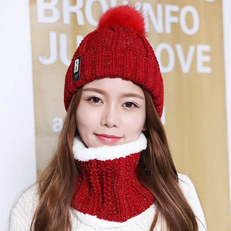 Female winter set:warm beanies and scarves for women  snow set hats