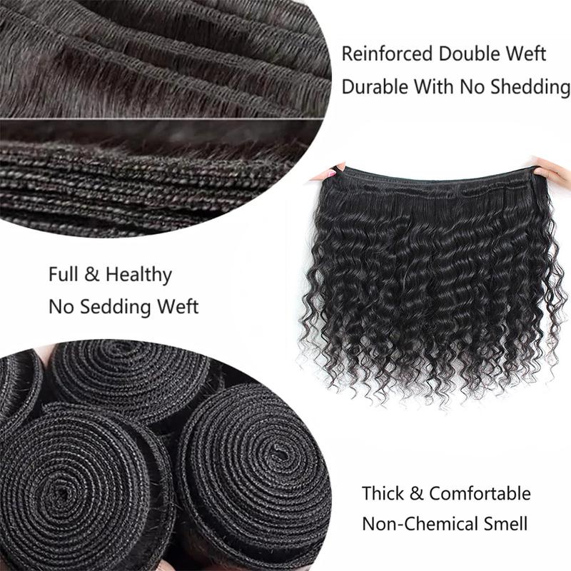 Brazilian Deep Wave Bundles with Closure Human Hair Bundles with 4x4 Lace Closure Unprocessed Virgin Human Hair 3 4 Bundles with Closure