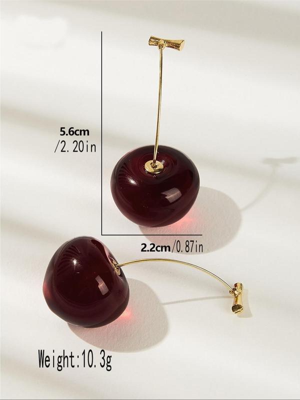 1 Pair Cherry Design Dangle Earrings, Cute Fruit Design Drop Earrings For Women, Fashion Jewelry For Party