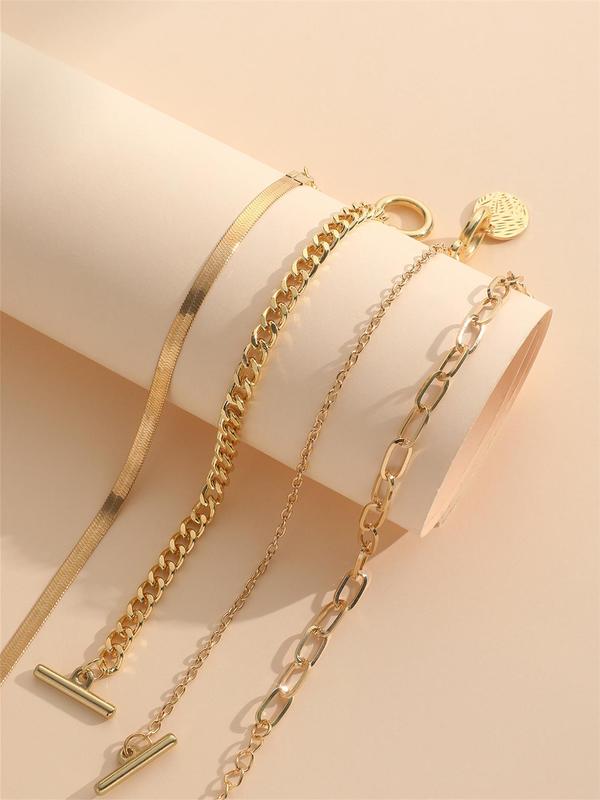 4pcs Set Simple Vintage Round Buckle Charm Alloy Chain Bracelet, Women's Fashion Casual Versatile Jewelry Accessories