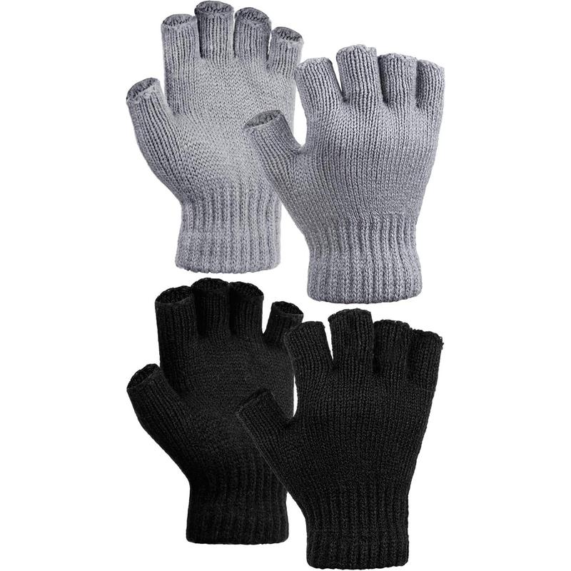 2 Pairs Thickened Cashmere Warm Half Finger Gloves Winter Knitted Fingerless Gloves for Men and Women