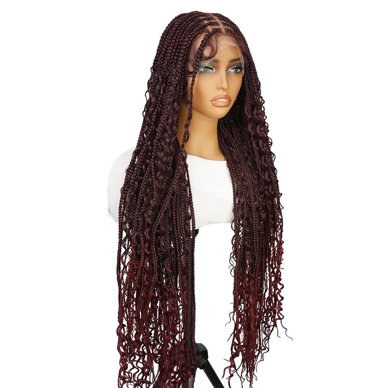 SuperNova #1B Bug 36 Inches Full Lace Premium Synthetic Fiber Bohemian Box Braided Wigs Knotless