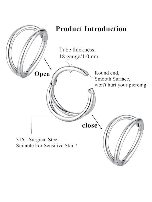 Stainless Steel Double Ring Nose Ring, Tiered Layer Design Nose Ring, Fashion Jewelry for Women & Men, Trendy All-match & Exquisite Jewelry for Birthday Gift