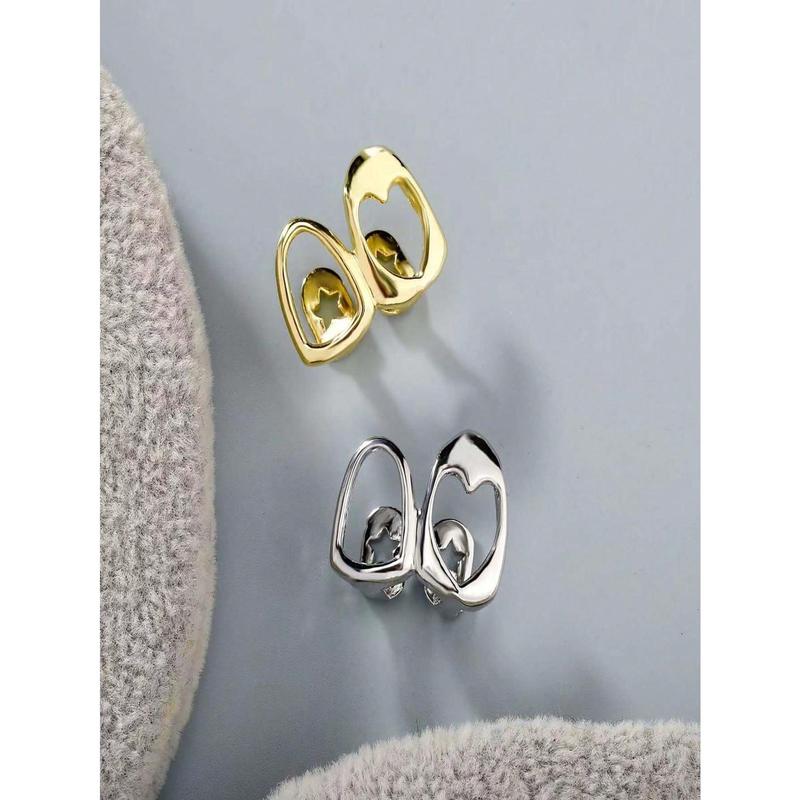 Fashion New Style Hollow Golden Side Tooth Decor Niche Design Double Hollow Heart Shaped Teeth Decor Hip Hop Punk Style for Women, Music Festival, Party, Holiday, Couples Gift