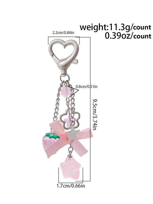 Cute Star & Strawberry & Bowknot Design Keychain, Fashionable Keychain for Women & Girls, Trendy All-match Keychain for Birthday Gift