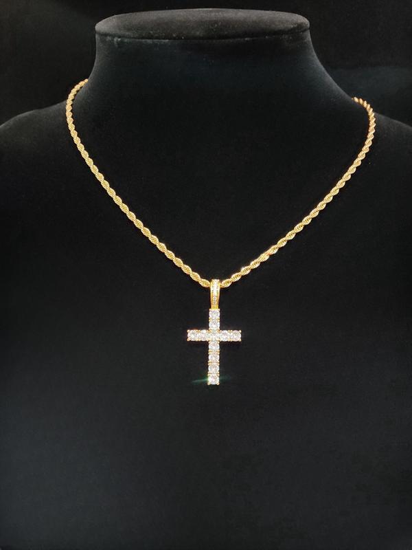 Summer Rhinestone Cross Twist Chain Pendant Necklace for Men & Women, Y2k Hip Hop Jewelry for Party, Daily Clothing Decor, Trendy All-match Beach Jewelry