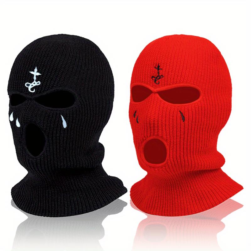 2pcs Soft & Warm Embroidered Knit Balaclava Face Mask - Ultimate Winter Sports & Outdoor Companion with 3-Hole Design, Unique Gift Idea for Friends and Family