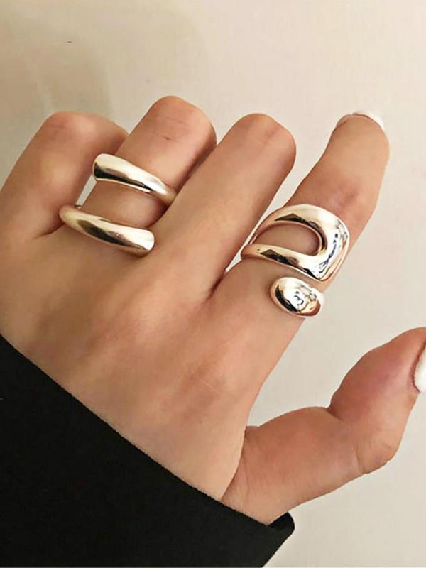 2pcs Women's Street Trend Geometric Design Rings, Striking Exaggerated Plain Color Ring, Fashionable Jewelry As Birthday Gift for Girlfriend