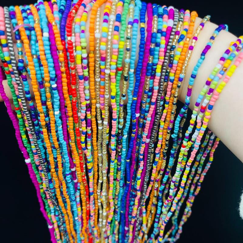 Colorful Beaded Elastic Waist Beads Combo - 2024 all match Summer Body Jewelry for Beach vacation Parties - One Size Fits All - Honsny Waist Beads for Women - Beaded Body Chain Waist Jewelry, Cool Female Accessories for Beach Essentials for Party