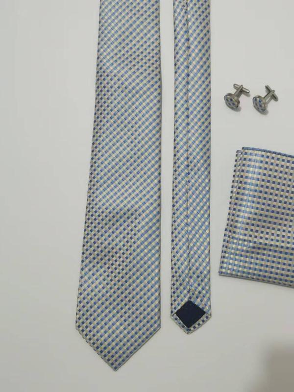 Men's Business Tie & Handkerchief & Cufflinks Set, Fashion Necktie for Work Office, Men's Clothes Accessories