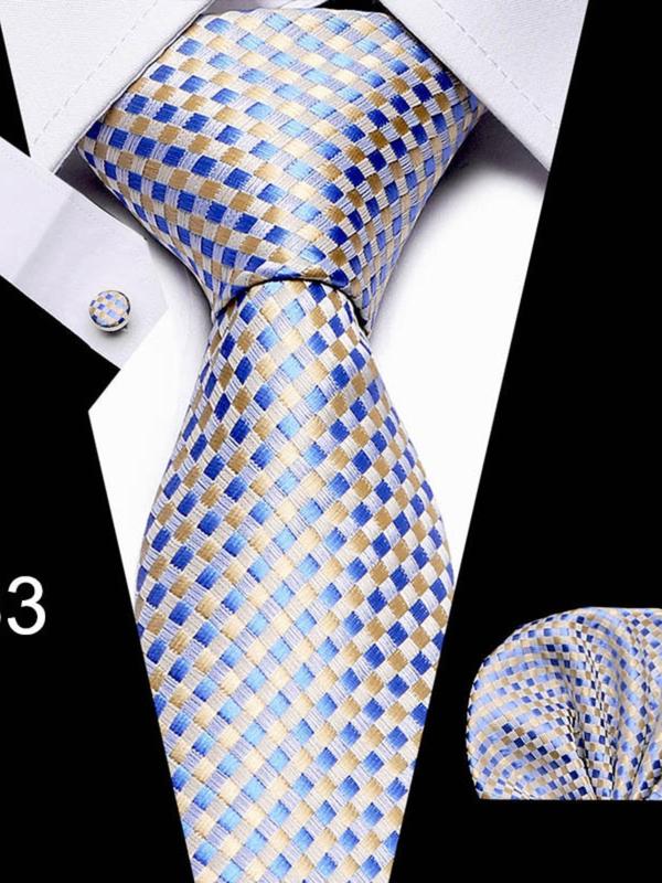 Men's Business Tie & Handkerchief & Cufflinks Set, Fashion Necktie for Work Office, Men's Clothes Accessories