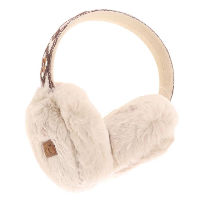 C.C. Aztec Western Fluffy Earmuff - Beige