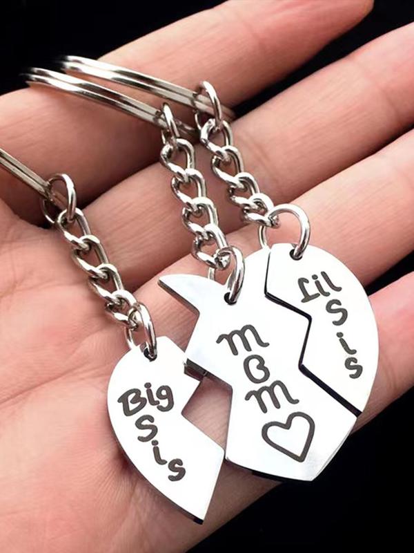 Family Love Fragment Cute Keychain, Summer Fashion Letter Pattern Engraved Ring & Heart Shape Pendant Key Holder & Key Fob for Car Key,  Jewelry Accessories