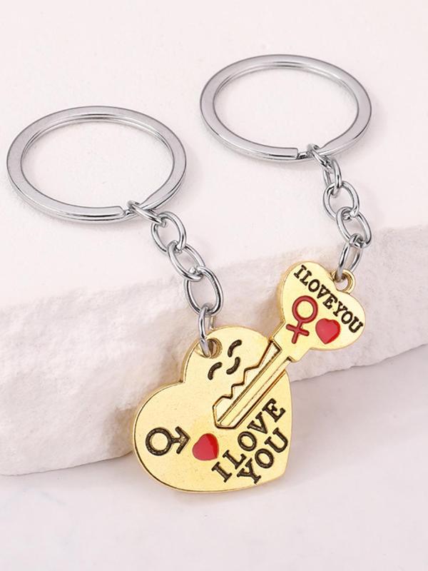 Heart Shaped Key Design Keychain, 2pcs set Stainless Steel Keychain for Men & Women, Bag Charm, Creative Couple Gift, Anniversary Gift, Birthday Gift