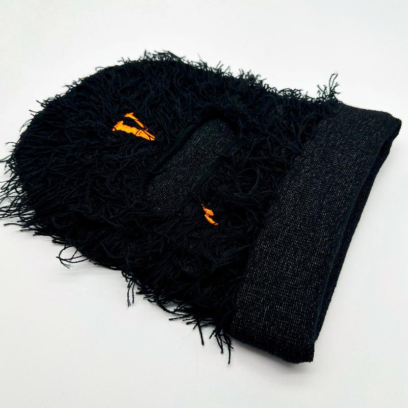 y2k Balaclava Distressed Knitted Ski Mask Warm hats Windproof Mask for Men and Women Windproof and Embroidered with Letter Black y2k beany