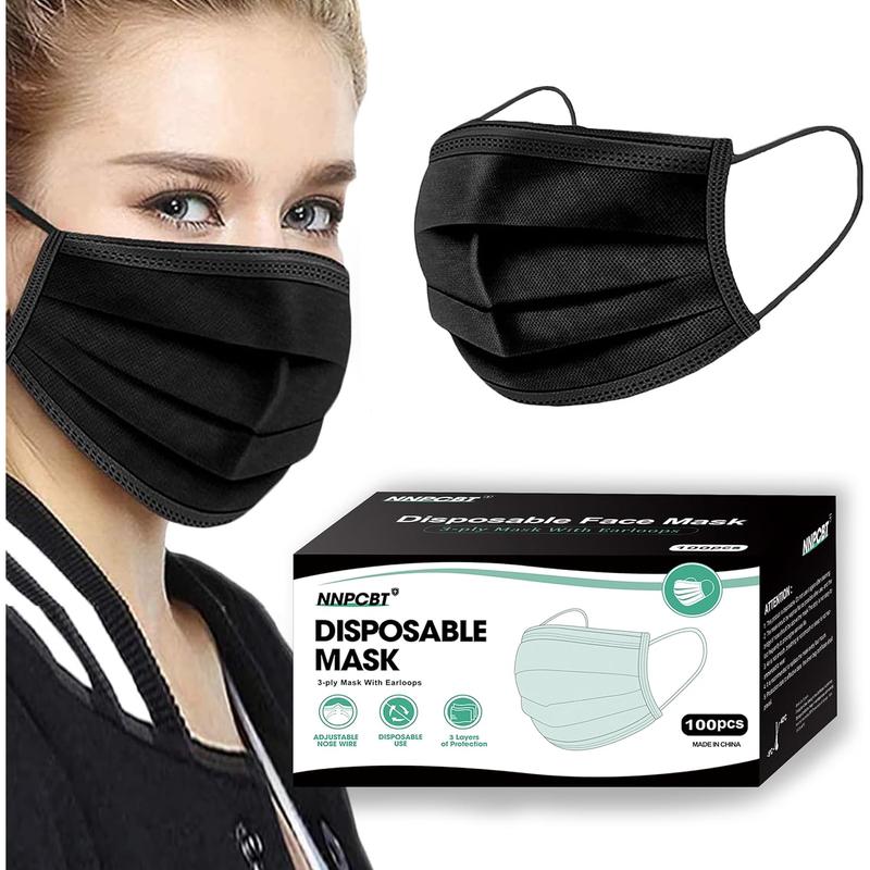 NNPCBT 100PCS 3 Ply Black Disposable Face Mask Filter Protection Face Masks NNPCBT