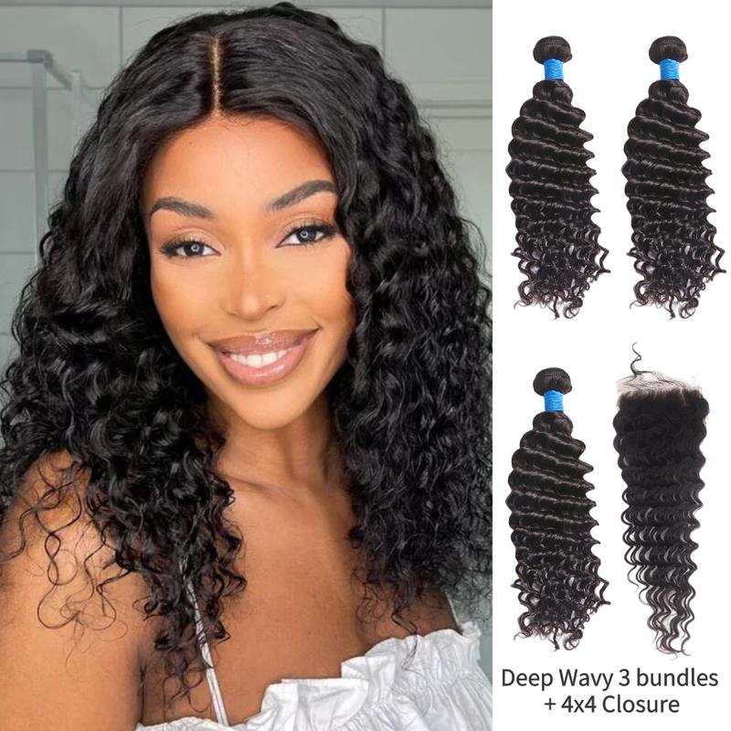 [Cyber Monday] Ashine Vacation Hair Brazilian Virgin 100% Human Hair Deep Wave Deep Curly Bundles Sew In Quick Weave Ponytail Closure Extensions