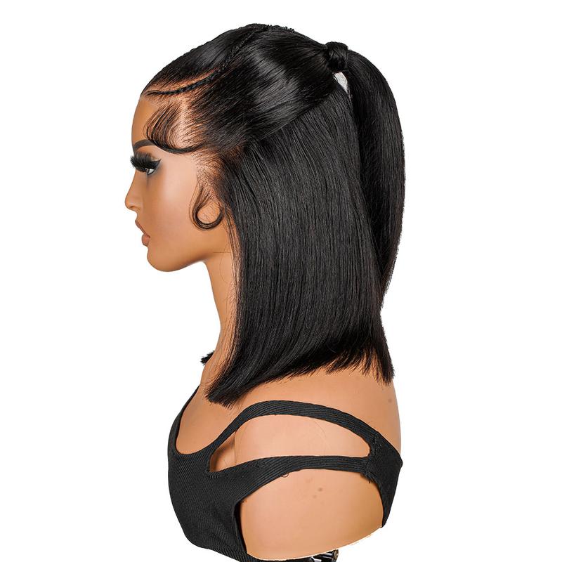 Alipearl Hair Pre Braided Wig Stylist Pre Cut Ready To Go Glueless Straight 13x6 Lace Human Hair Lace Frontal Wig Half Up and Down Bob Wigs Pre Styled