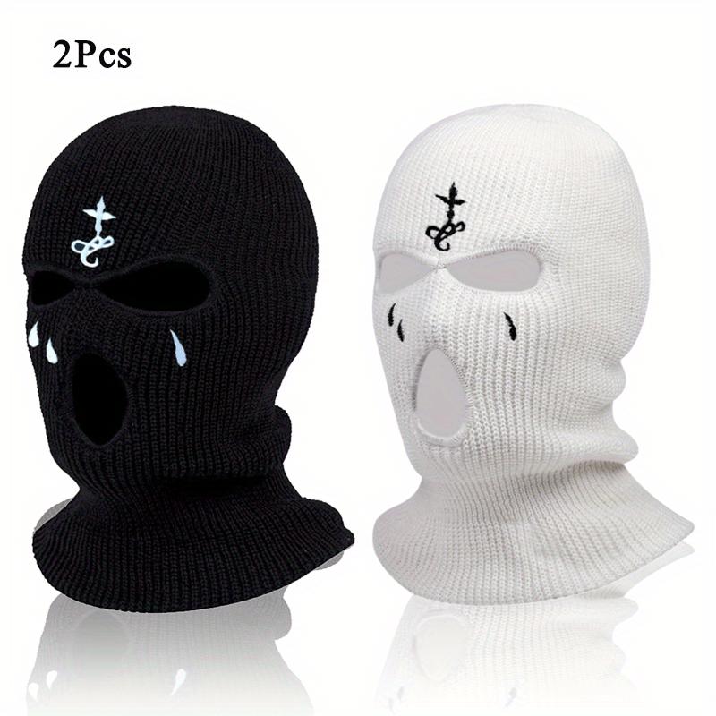 2pcs Soft & Warm Embroidered Knit Balaclava Face Mask - Ultimate Winter Sports & Outdoor Companion with 3-Hole Design, Unique Gift Idea for Friends and Family