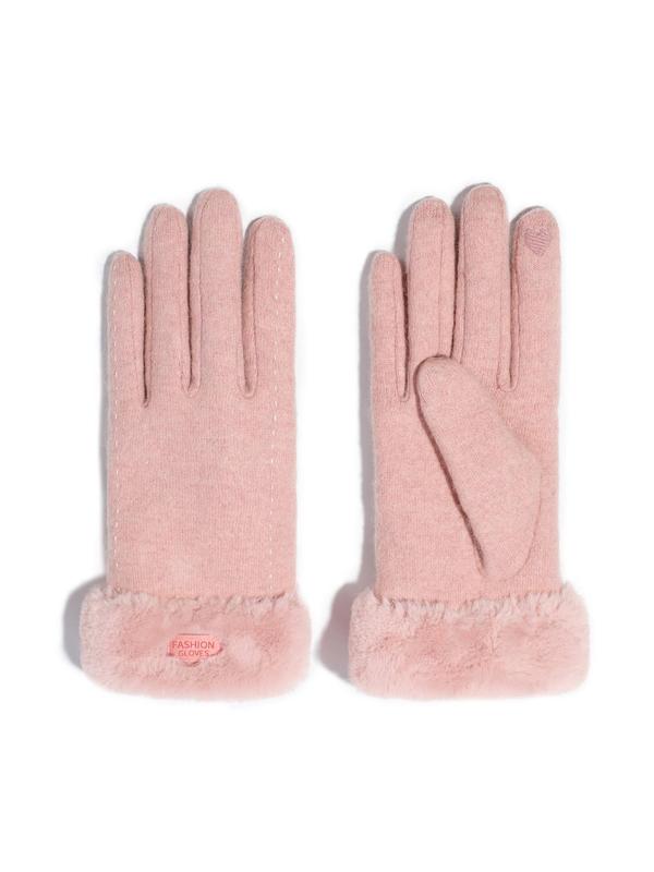 Women's Solid Color Wool Knitted Gloves, Windproof Velvet Thick Warm Outdoor Riding Gloves, Fashion Accessories for Fall & Winter