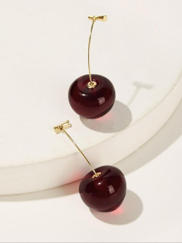 1 Pair Cherry Design Dangle Earrings, Cute Fruit Design Drop Earrings For Women, Fashion Jewelry For Party