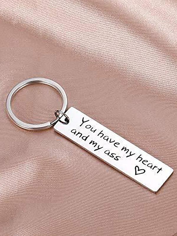 Letter Decor Rectangular Keychain, Plain Minimalist Stainless Steel Keychain, you Have My Heart Keychain, Small Holiday Gifts, without Box