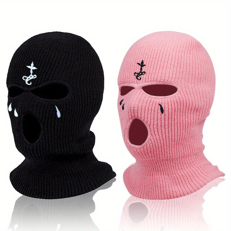 2pcs Soft & Warm Embroidered Knit Balaclava Face Mask - Ultimate Winter Sports & Outdoor Companion with 3-Hole Design, Unique Gift Idea for Friends and Family