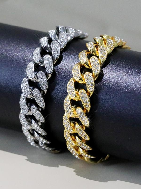 Punk Style Rhinestone Decorated Cuban Link Anklet Bracelet, Fashion Jewelry for Party, Daily Decor, Trendy All-match & Exquisite Jewelry for Birthday Gift