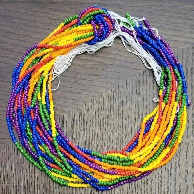 Tie On Body Jewelry - Rainbow Waistbeads for Women, 48'' Length