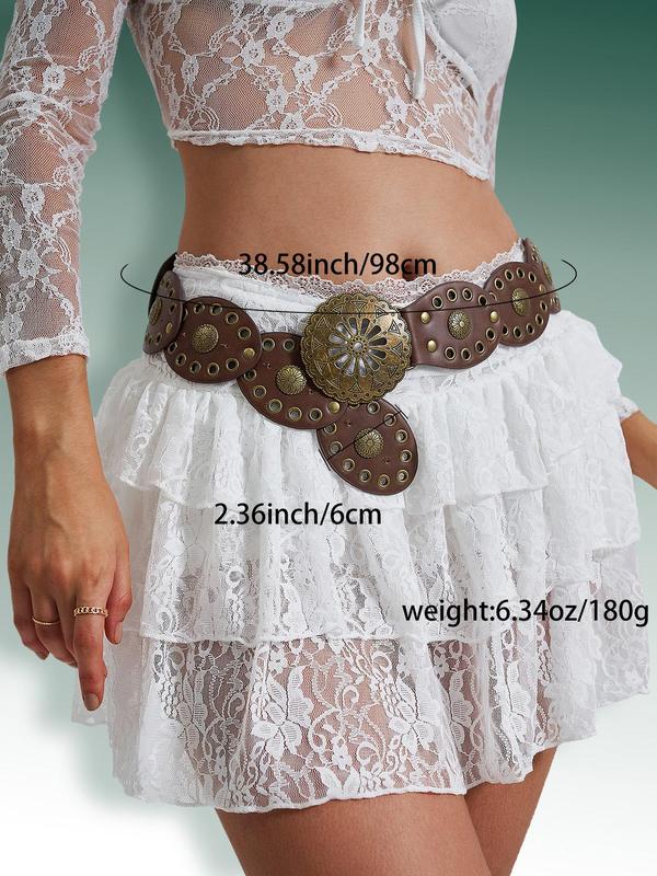 Women's Vintage Ethnic Pattern Western Belt, Boho Style Buckle Decorative Belt for Daily Party Wear, Fashion Belt for Party, Daily Clothing Decor