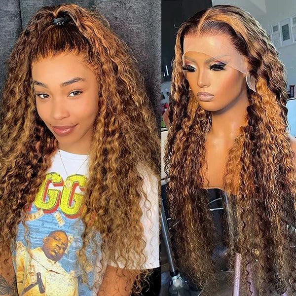 [SALE] Ombre Highlight 13X6 Lace Front Human Hair Wigs 13X4 Lace Frontal Deep Water Wave Human Hair Wigs Wig Honely Blonde Highlight Color Water Wave Lace Frontal Wig