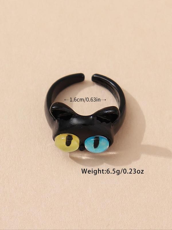 Cute Cartoon Cat Shaped Design Cuff Ring, Creative Animal Eye Decor Zinc Alloy Ring for Women, Fashion Accessories for Party, Elegant All-match Fashion Accessories for Daily Wear